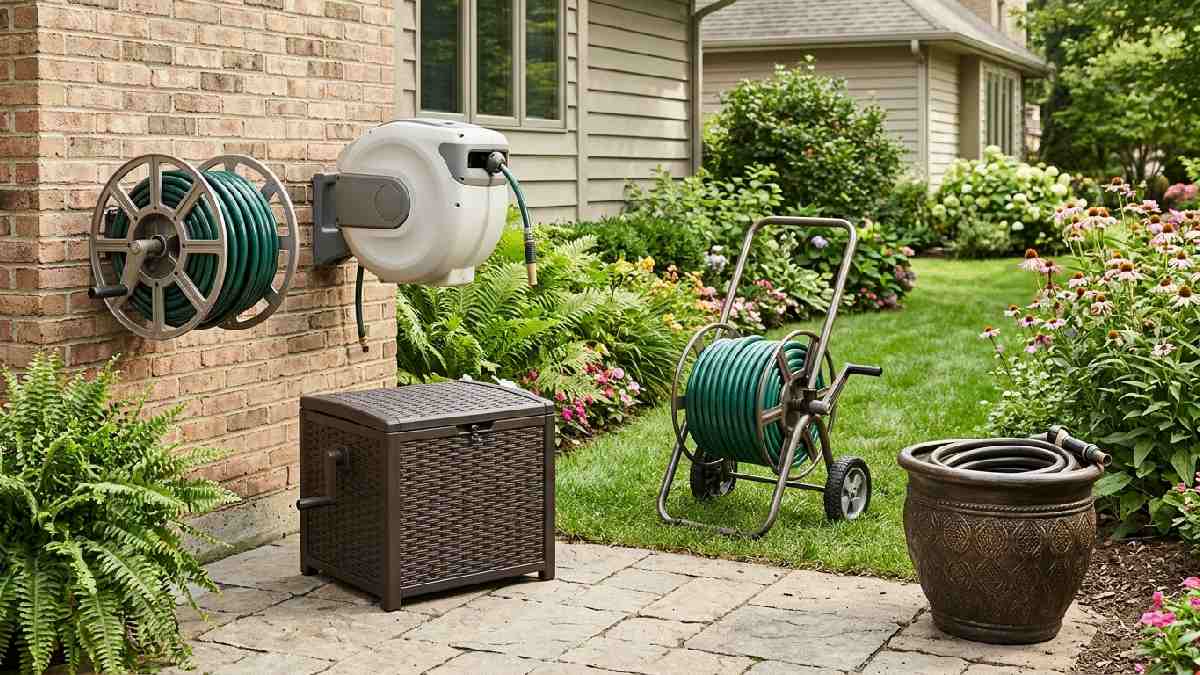 Different types of garden hose reels for yards