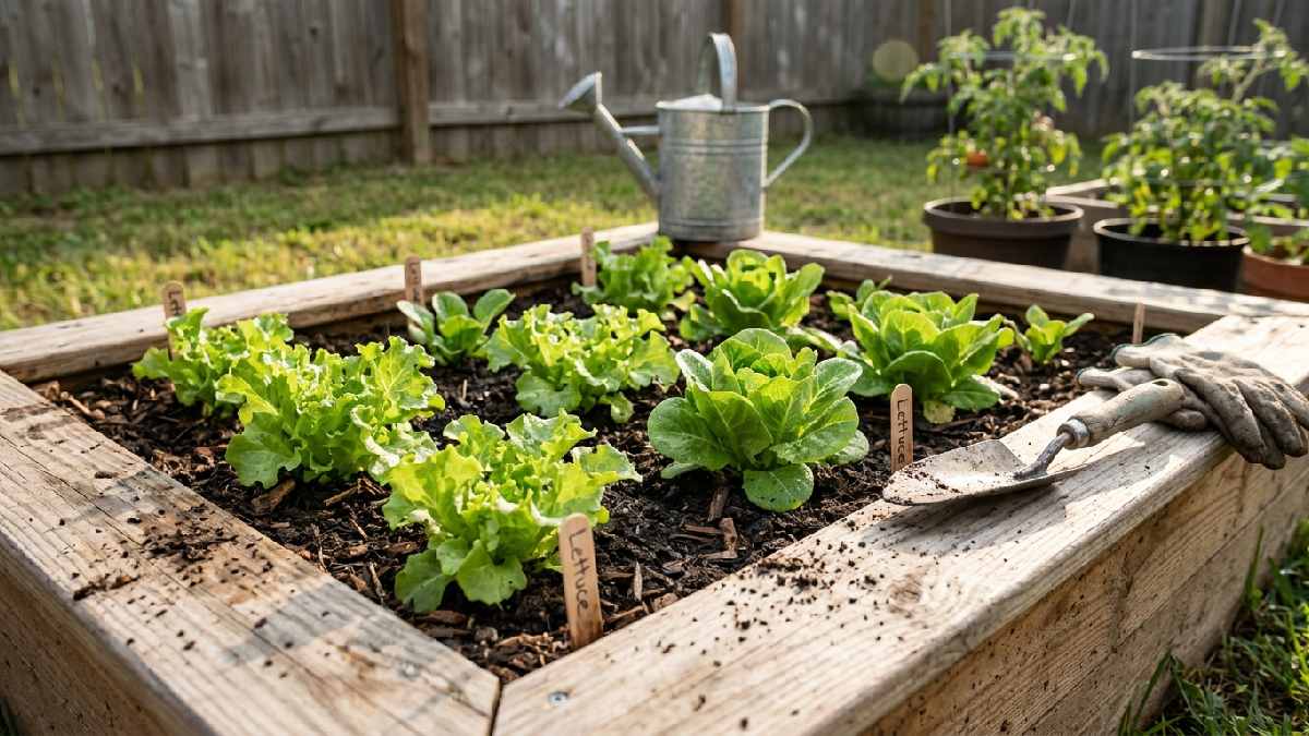 Healthy lettuce plants growing in a small garden